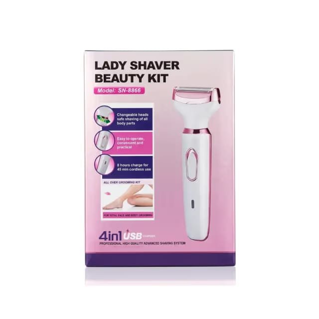 CUVLY 4-in-1 Lady Shaver Beauty Kit | Rechargeable USB Women's Trimmer | Body, Face, Nose, Eyebrow Trimmer | Painless Hair Removal